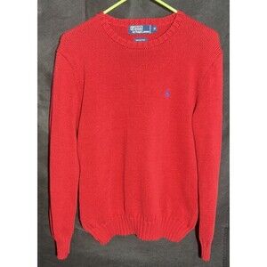 Vintage Polo Ralph Lauren Red Knit Cotton Sweater Men’s Size M Medium Blue Horse
